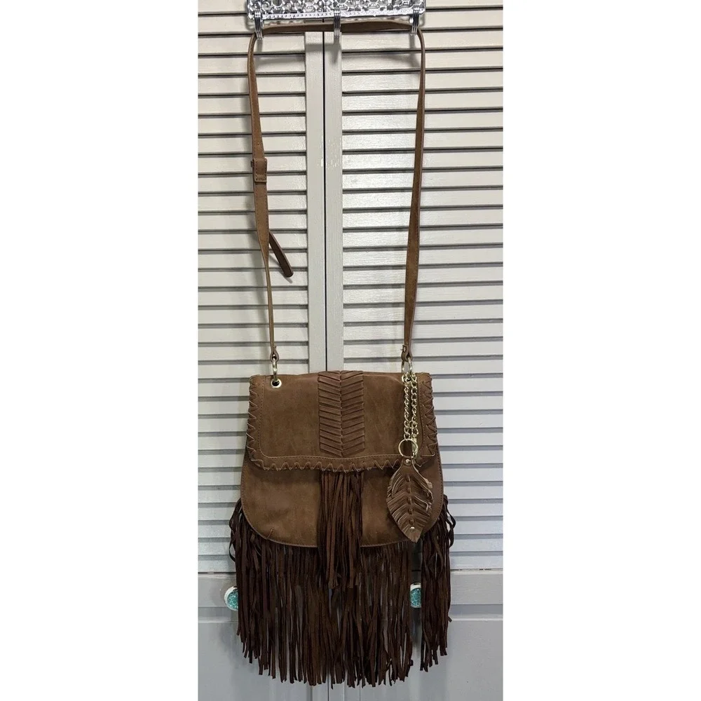 Steve Madden Fringe Brown Western Hobo Shoulder Crossbody Purse NWOT